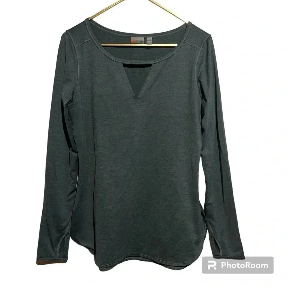 Zella Women's Long Sleeve Scoop Neck Tee - Dark Gray Size Large